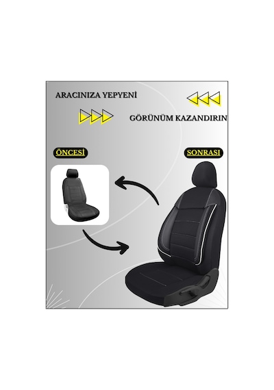 Tofaş Doğan Araçlara Uyumlu Tam Takım Cover B Model Oto Koltuk Kılıfı Siyah-beyaz