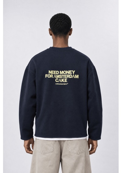 Respire Erkek Cake Baskılı Pis Dikiş Detaylı Oversize Sweatshirt Lacivert