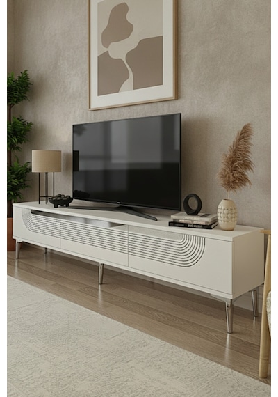 Tsa1805bs Meyra Tv Sehpası Beyaz-sılver 180cm Beyaz - Gümüş