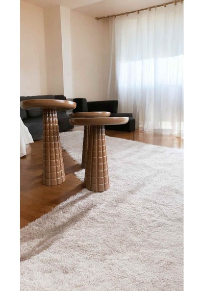 Kahverengi Mantar Model 3'lü Ahşap Sehpa Minimal Yan Sehpa
