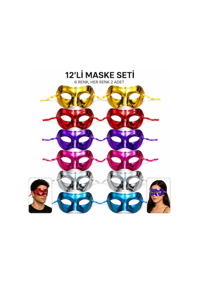 12&amp 39 Li - 238 - Metalik Venedik Parti Maskesi Seti 6 - Csmo-tex - Renk Karışık Yetişkin