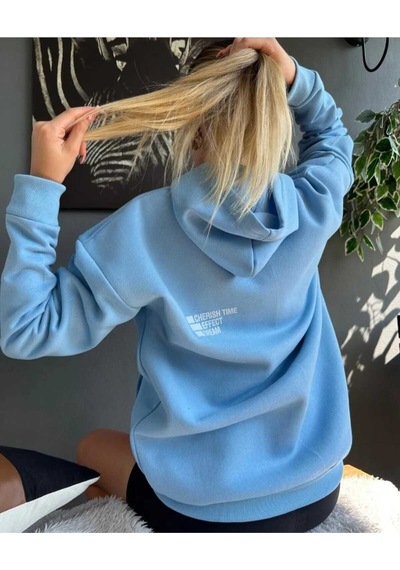 Kozia Outdoors Malkoçbey Cherısh Tıme Baskılı Oversize Unisex Sweatşhirt Mavi Mavi