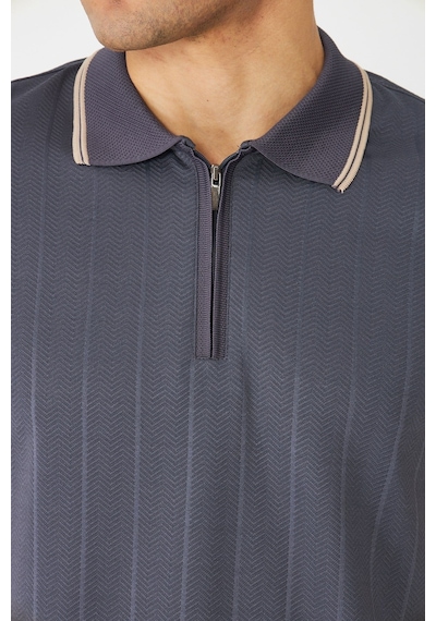 Gri Fermuarlı Polo Yaka Erkek T-shirt Füme