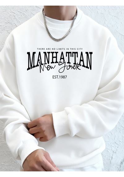 Startmore Startmoremanhattan New York Kelimeler Baskılı Erkek Kapüşonlu Üstleri Sonbahar Bol Sweatshirt Hip Hop Beyaz