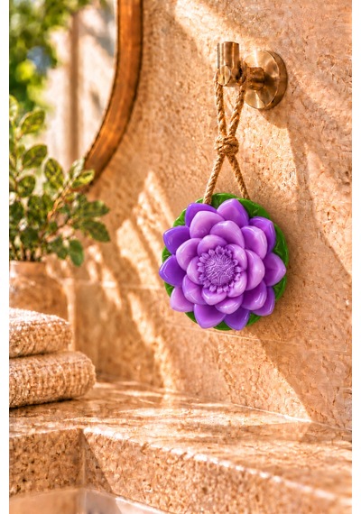 Dekoratif Kokulu Sabun & Peeling Etkili Asılabilir Dekoratif Banyo Sabunu & Yapraklı Mor Nilüfer Şekilli Katı Sabun 9,5 X3,5 Cm - 938299269 Diğer