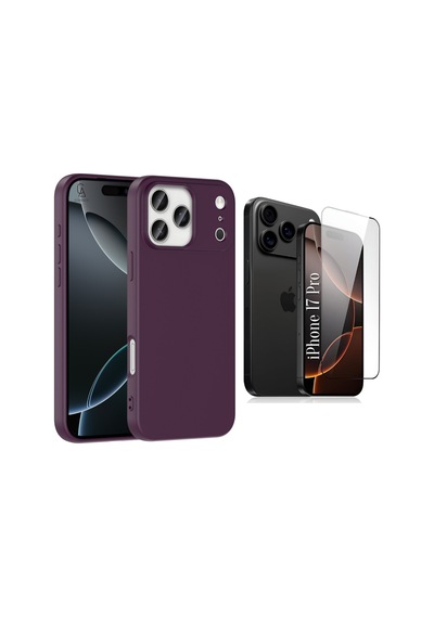Apple Uyumlu iPhone 17 Pro Içi Kadife Lansman Kılıf Ve 5d Tam Kaplayan Cam Ekran Koruyucu Koyu Mor