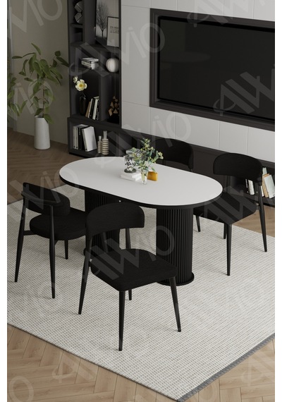 Avvio Norm Bohem Ayak Siyah Polo Sandalye 80x140 Mutfak Masa Sandalye Takımı Beyaz
