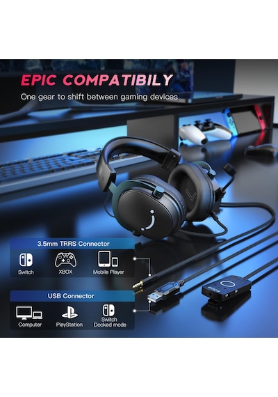 3,5 Mm Ses Jaklı Oyun Usb Kulaklığı, 7.1 Surround Ses, Çıkarılabilir Mikrofon, Ses Kontrolü, Ka