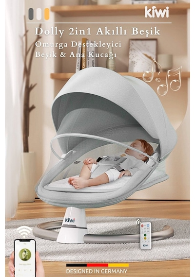 Kiwi Dolly 2in1 Otomatik Sallanan Kademe Ayarlı Beşik Ve Anakucağı - Gri