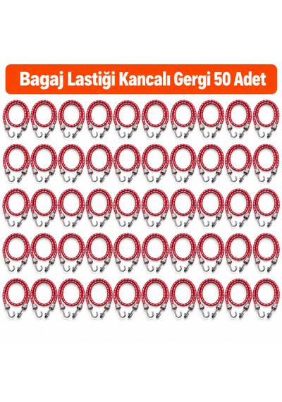 Bagaj Lastiği Kancalı Gergi 50 Adet - 90 Cm Bagaj Lastiği/halatı - Kırmızı-mavi Renk Kırmızı - Mavi