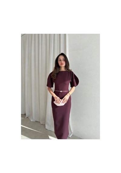 Rabia Çelik Kadın Balon Kollu Arkadan Yırtmaçlı Kemerli Mürdüm Midi Kalem Elbise Mürdüm Mürdüm Rabia Çelik Kadın Balon Kollu Arkadan Yırtmaçlı Kemerli Mürdüm Midi Kalem Elbise Mürdüm Mürdüm