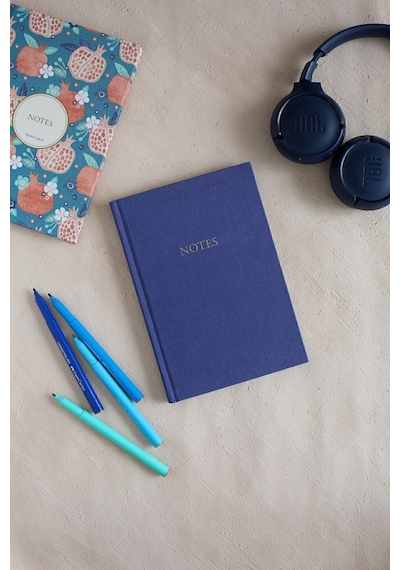 Bez Ciltli Defter / Çizgili Mavi