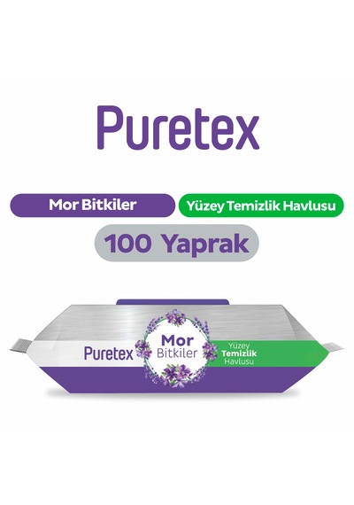 Puretex Yüzey Temizlik Havlusu Mor Bitkiler 100 Yaprak Beyaz