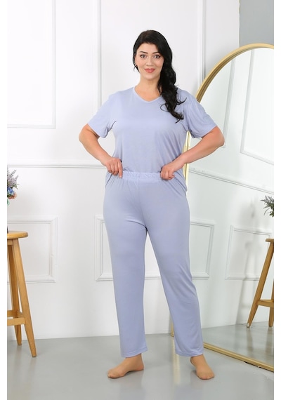 Akbeniz Kadın Büyük Beden Kısa Kol Penye Pijama Takımı Lila 202405-lila Lila
