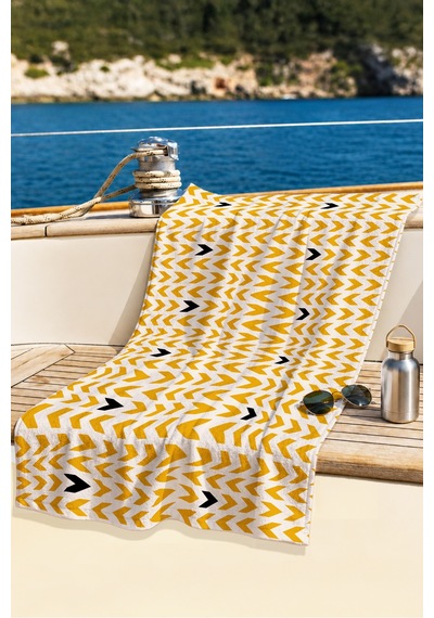 Geometrik Ok Desenli Modern Plaj Havlusu - Sarı Siyah Minimalist Hızlı Kuruyan Mikrofiber Havlu Çok Renkli