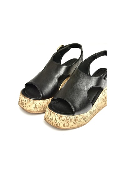 Fox Shoes U996755009 Siyah Dolgu Topuklu Kadın Ayakkabı Siyah-suni Deri