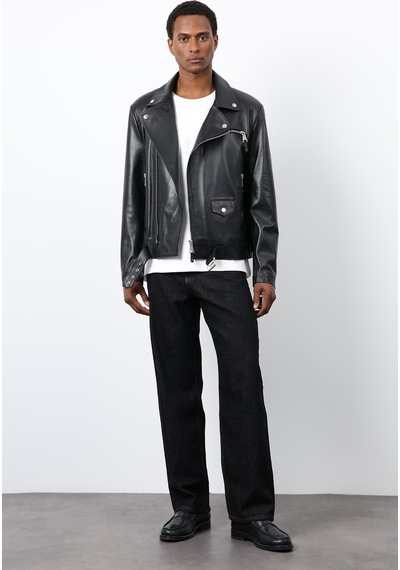 Antioch 100% Deri Biker Ceket Siyah