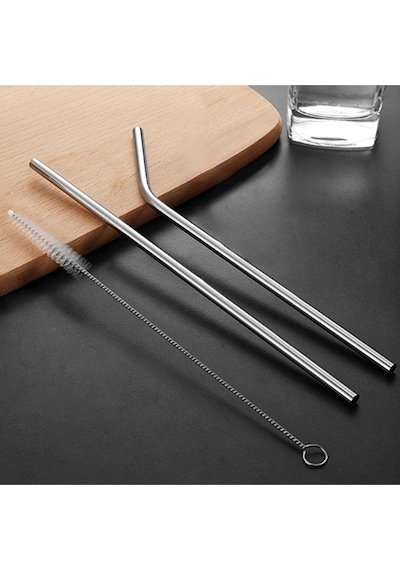 31 Cm Ekstra Uzun Paslanmaz Çelik Pipet Seti 3 Parça Eğri ... Çok Renkli
