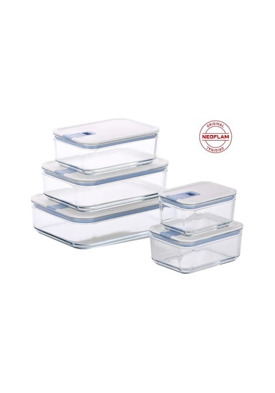 Neoflam Perfect Seal Dikdörtgen Cam Saklama Kabı Seti Bej 5 Adet