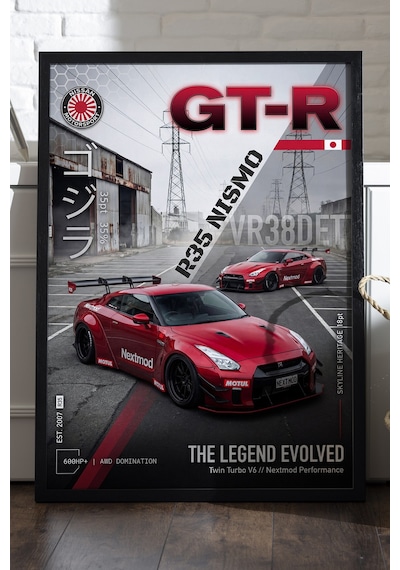 Nissan Gt-r R35 Nismo Siyah Ahşap Çerçeveli Poster, Dekoratif Araba Duvar Tablosu