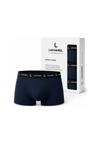 Veraura Lifestyle Erkek Likralı Pamuklu Nefes Alan Penye Boxer 3lü Paket - Lacivert