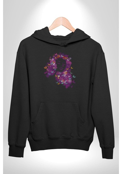 Kelebekler Kanser Günü Ve Kadınlar Günü Kadın Erkek Siyah Kapüşonlu Sweatshirt Hoodie Siyah