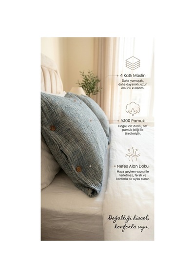 4 Katlı Müslin Naturel %100 Pamuklu 2 Adet Yastık Kılıfı 50x70cm Gri - 875312156 Gri