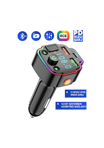 Transmitter Bluetooth Fm Araç Kiti Kolay Bağlantı Araba Müzik Mp3 Çalar Oto Çakmaklık Hızlı Şarj