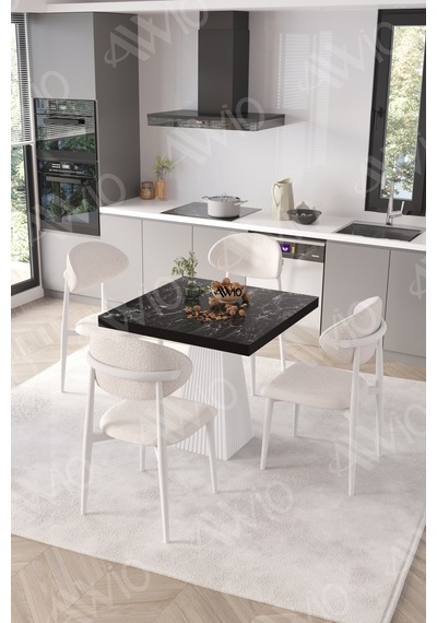 Avvio Essen Beyaz Polo Metal Sandalye 90x90 Kare Yemek Masası Mutfak Masası Masa Sandalye Takımı Siyah Mermer Avvio Essen Beyaz Polo Metal Sandalye 90x90 Kare Yemek Masası Mutfak Masası Masa Sandalye Takımı Siyah Mermer
