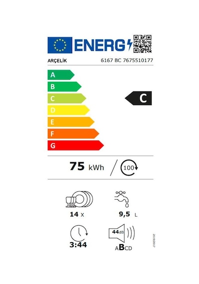 Arçelik 6167 BC 6 Programlı 14 Kişilik Bulaşık Makinesi Beyaz