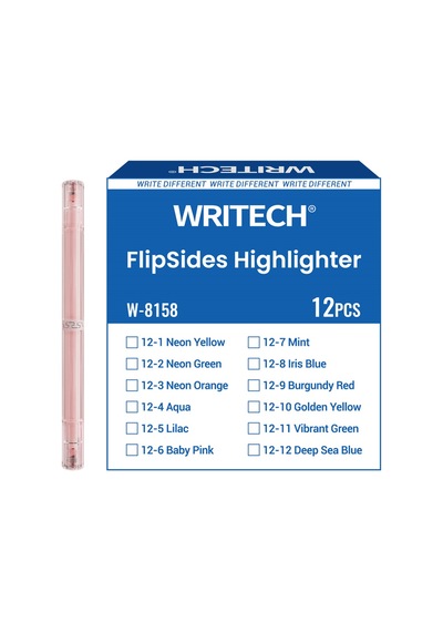 Wrıtech W-8158 Flıpsıde Fosforlu Kalem Çift Taraflı Bebek Pembesi - 12'li Kutu Beyaz - Gümüş