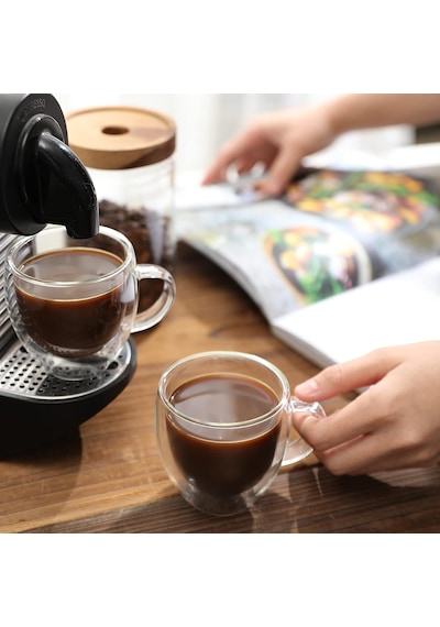 Çift Duvar Cam Kahve Kupaları 4-6oz Yalıtımlı Kahve Fincanı Seti - Çift Espresso, Cappuccino, Latte, Sıcak/soğu Diğer