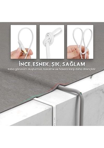 Cat7 Ethernet Kablosu 3 Metre - 10gbps Ye Kadar Veri Aktarımı - Fabrikasyon Rj45 Konnektörlü - Yassı Flat Tasarım - 600mhz - Beyaz
