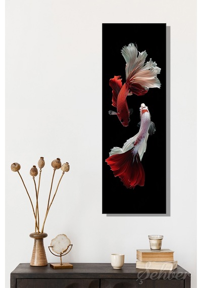 Panoramik Dikey Kanvas Tablo Tekli Salon Mutfak Yatak Odası Ofis Siyam Betta Balığı 802