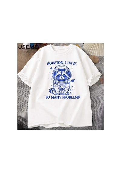 Tarzsokak Houston Çok Sorunum Var Tshirt Komik Rakun Meme Grafik T Shirt Çöp Panda Merch T-shirt Adam P 2818 Beyaz