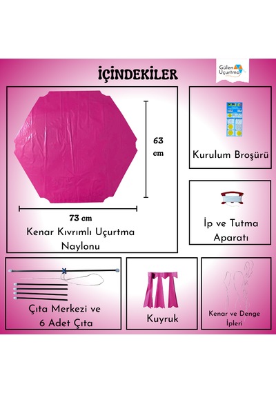 Uçurtma Yapım Seti / Naylon Altıgen / Plastik Çıtalı / Mor