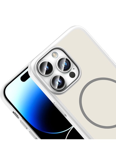 iPhone Uyumlu 14 Pro Max Kılıf Magsafe Şarj Özellikli Ultra İnce Mat Soft Lora Pc Kapak Gümüş