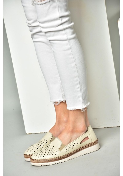 Fox Shoes P555501103 Bej Hakiki Deri Kadın Ayakkabı Bej