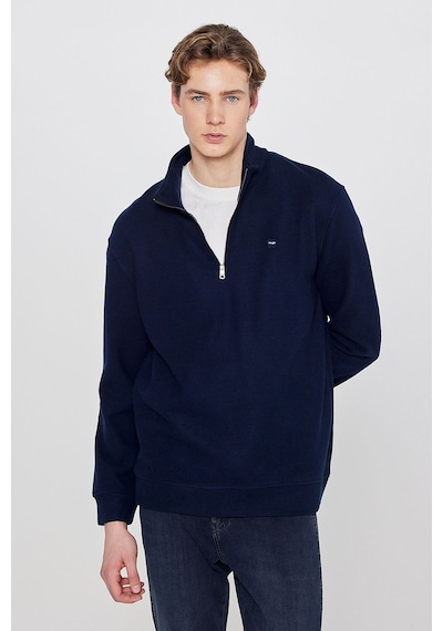 Wrangler Pamuklu Regular Fit Dik Yaka Fermuarlı Selanik Örgü Sweatshirt Lacivert