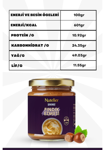 Nutelier Şekersiz Fındık Ezmesi 350 G