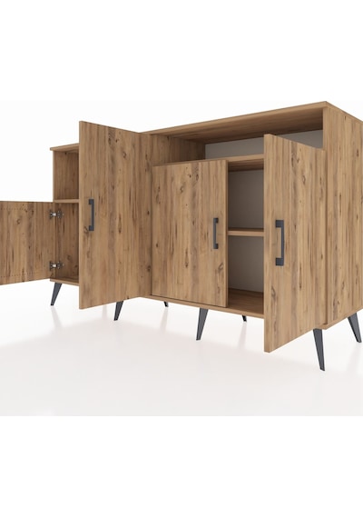 Kronos Konsol 5 Raflı 4 Kapaklı 176x59x99 Çam-çam Çam-çam