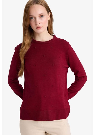 Defacto Regular Fit Bisiklet Yaka Triko Kazak F4084ax25wnbr229 Bordo