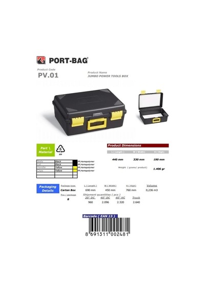 Mey İthalat Portbag Pv01 Usta Takım Çantası Jumbo