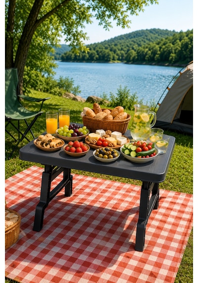 Maxi Boy Katlanır Kamp, Piknik, Balkon Ve Bahçe Masası 78,5 X 55 X 57,5 Cm Çok Amaçlı Portatif Masa Siyah