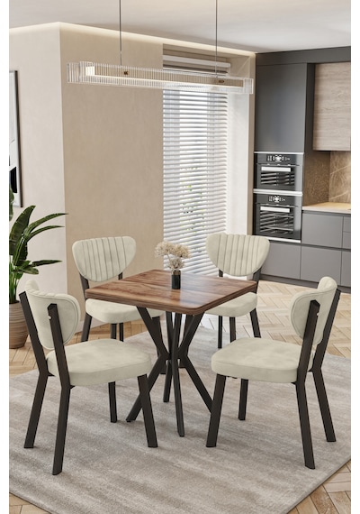 Mutfak Masası Takımı 4 Kişilik Masa Sandalye Takımı Balkon Masası Cafe Masa Takımı-70x70 Ceviz - Krem Mutfak Masası Takımı 4 Kişilik Masa Sandalye Takımı Balkon Masası Cafe Masa Takımı-70x70 Ceviz - Krem
