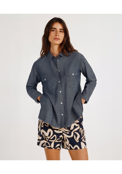 Yargıcı Yırtmaç Detaylı Uzun Kollu Denim Gömlek 25ykgm6038x 515 Mavi