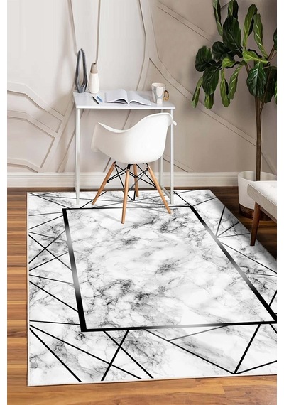 West Home Dijital Baskı Yıkanabilir Kaymaz Taban Siyah Salon Halısı Mutfak Halısı Yolluk Wh 282 Black