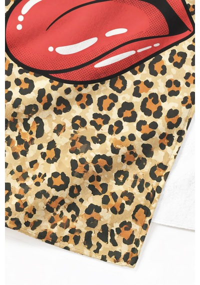 Leopar Dudak Figürlü Plaj Havlusu - Pop Art Modern Kırmızı Bej Havuz Deniz Hızlı Kuruyan Plaj Örtüsü Çok Renkli