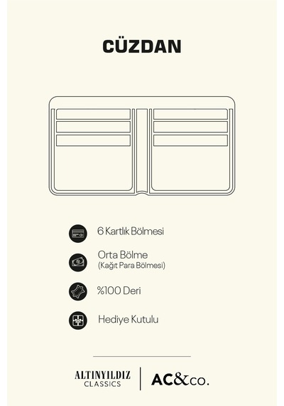 Ac&co / Altınyıldız Classics Erkek Kahverengi Hediye Kutulu Kart Bölmeli Cüzdan Kahverengi