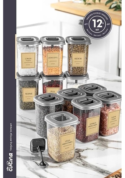 Alessi 12 Adet Kendinden Kaşıklı Etiketli Baharatlık Seti 450 Ml Antrasit Diğer